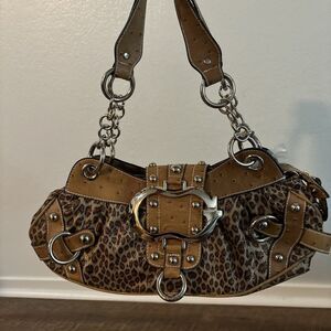 GUESS VINTAGE 2000 CHEETAH BAG Y2K VTG Sparkle Brown Velvet Rare Satchel